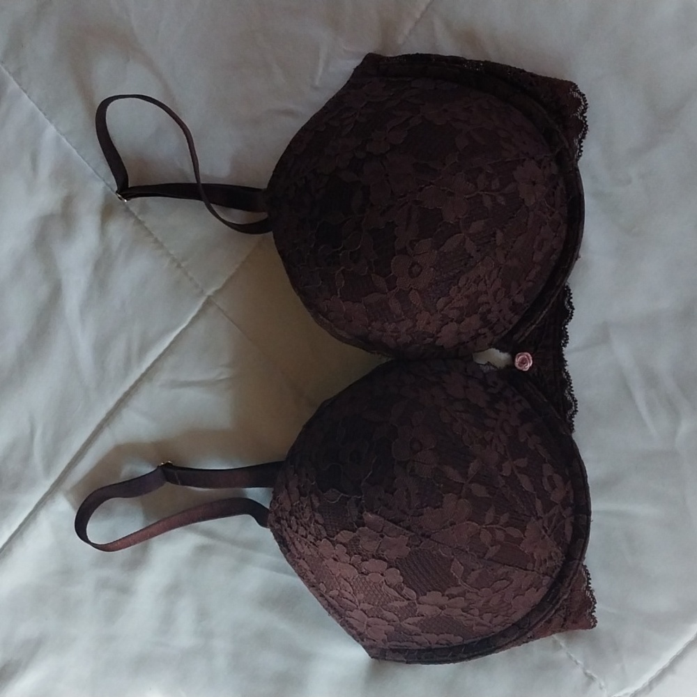 Victoria's Secret Dream Angels Lace Push Up Bra 34DD Chocolate Brown